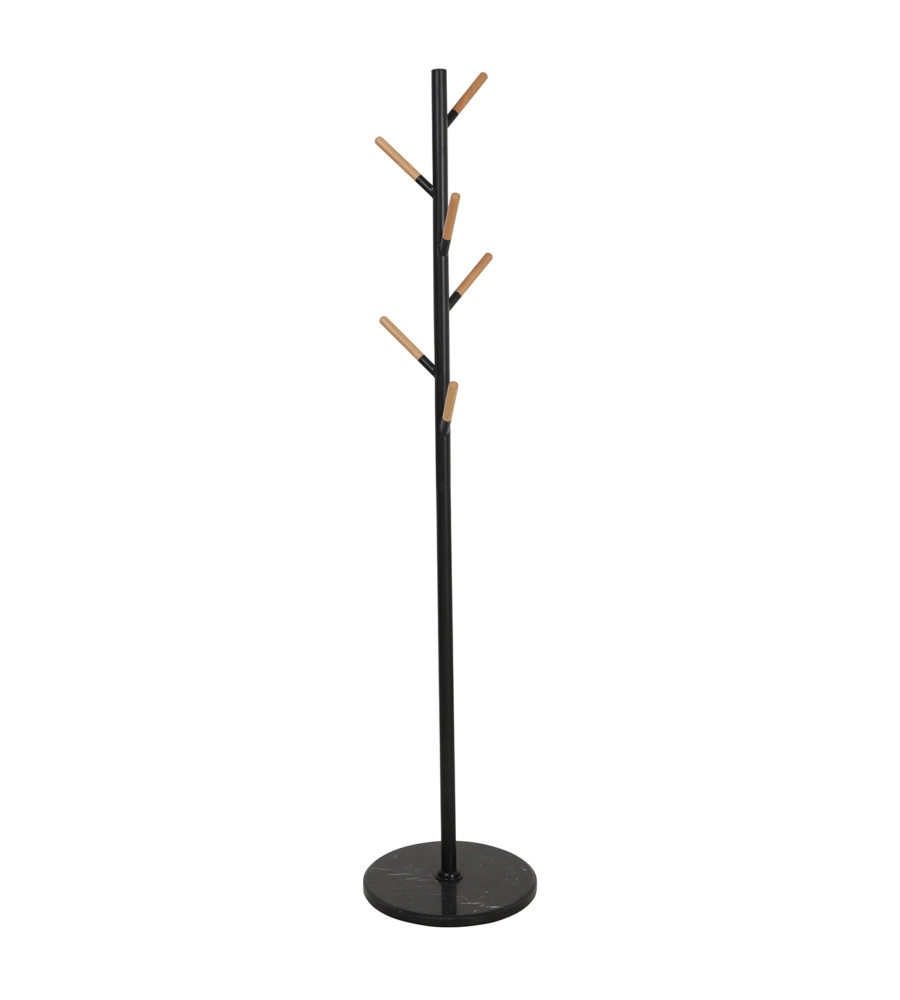 Appendiabiti "tree" in metallo nero e legno, 37x37x170 cm